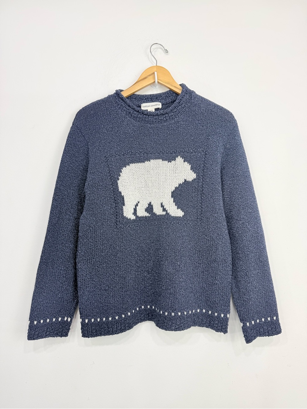 Cotton Country Blue White Polar Bear Cotton Roll Neck Pullover Knit Sweater